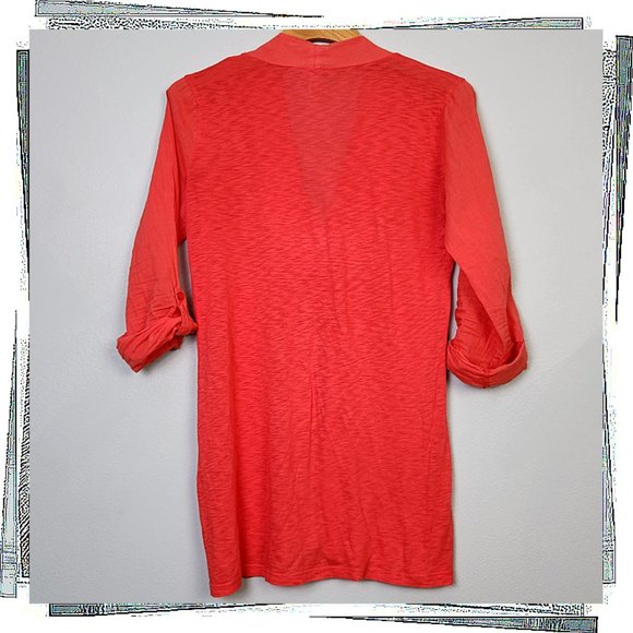 Peacock Red Mixed Media Popover Top w/ Roll Tab Sleeves (S) by Splendid - Picture 2 of 3